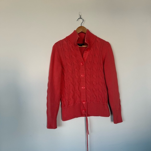 Vintage VTG Style & Co Coral Cable Knit Tie Waist Button Up Cardigan Sweater - Picture 4 of 15